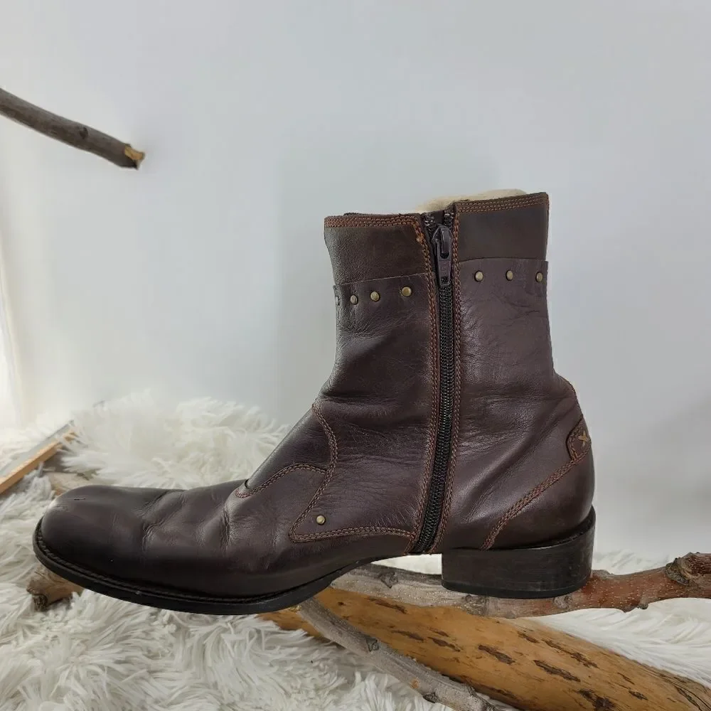 Gordon rush studded brown leather ankle boots. (K)